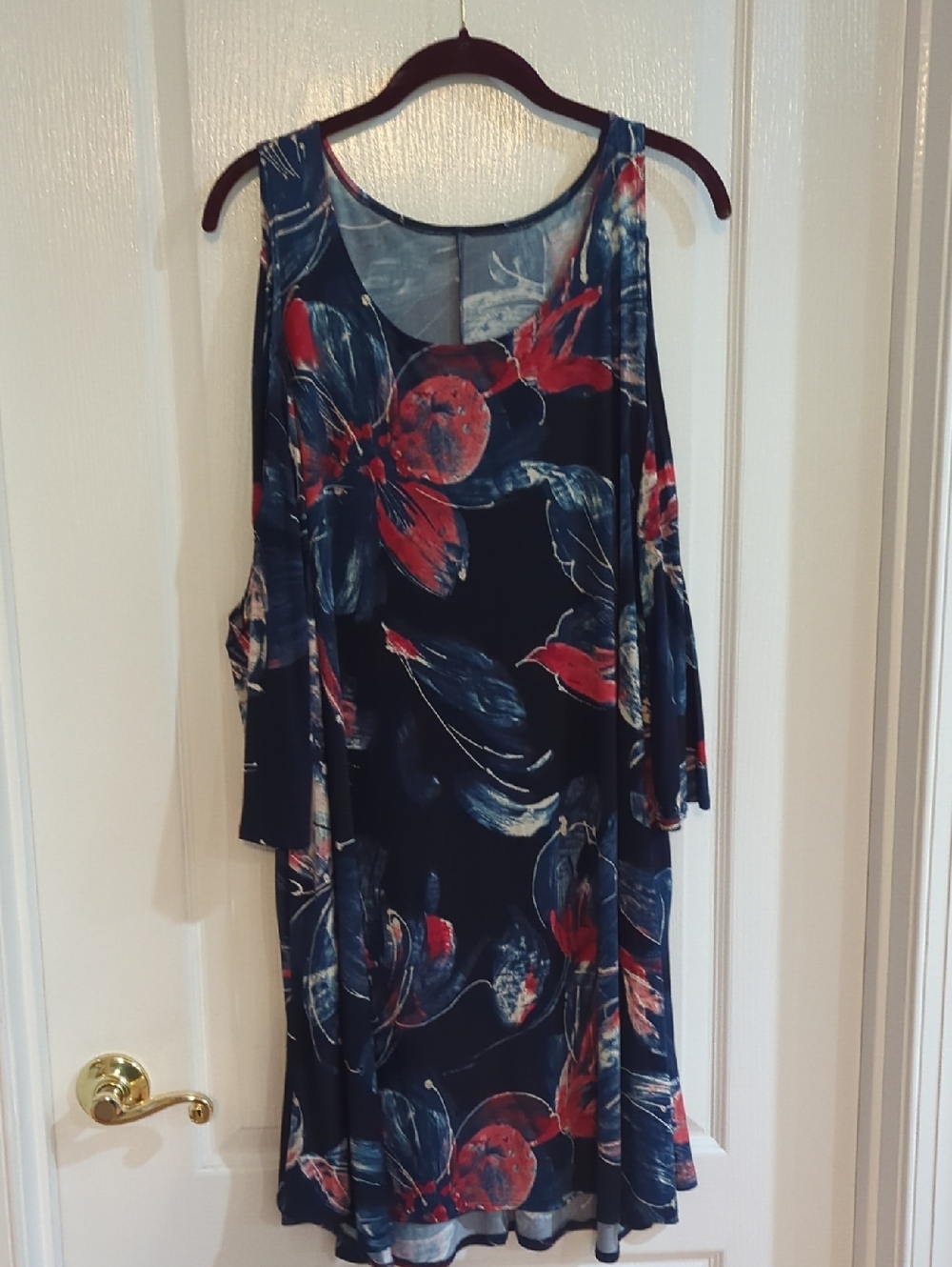 Navy Floral Cold-Shoulder Women's Dress L/ XL